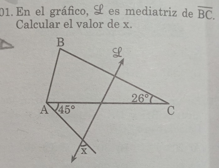 En el gráfico, S es mediatriz de overline BC.
Calcular el valor de x.