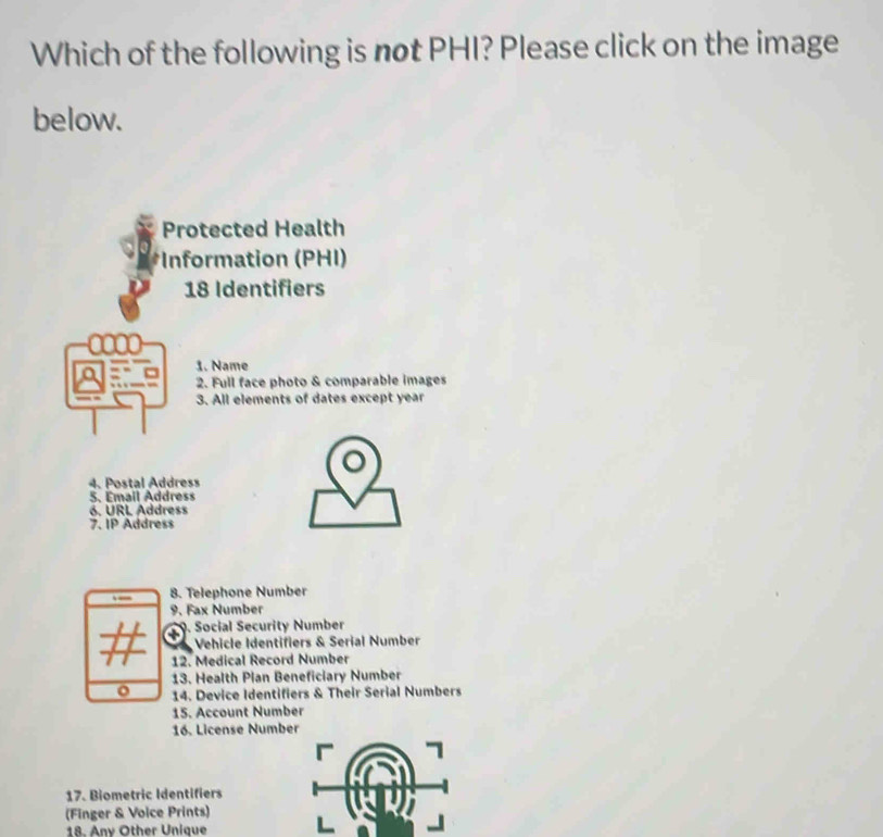 Solved: Which of the following is not PHI? Please click on the image ...