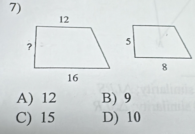 A) 12 B) 9
C) 15 D) 10