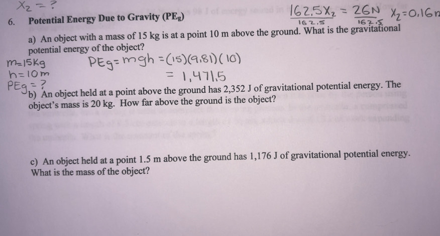 Solved: Potential Energy Due to Gravity (PE_g) a) An object with a mass ...