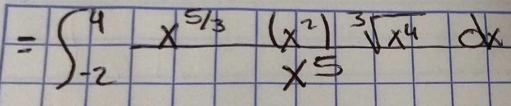 =∈t _(-2)^4frac x^(5/3)(x^2)^3sqrt(x^4)dx