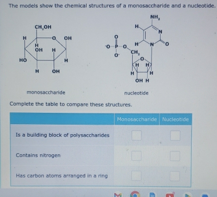 Solved: The models show the chemical structures of a monosaccharide and ...