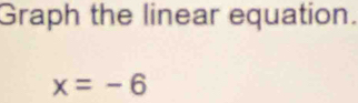 Graph the linear equation.
x=-6