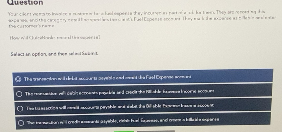 Solved: Question Your client wants to invoice a customer for a fuel ...