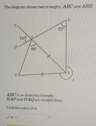 Solved: The diagram shows two triangles, ABC and ABD. ABC is an ...