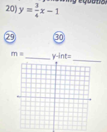 y= 3/4 x-1 equation 
29 
30
m= _ y-int=