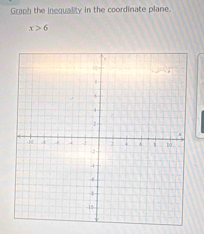 Graph the inequality in the coordinate plane.
x>6