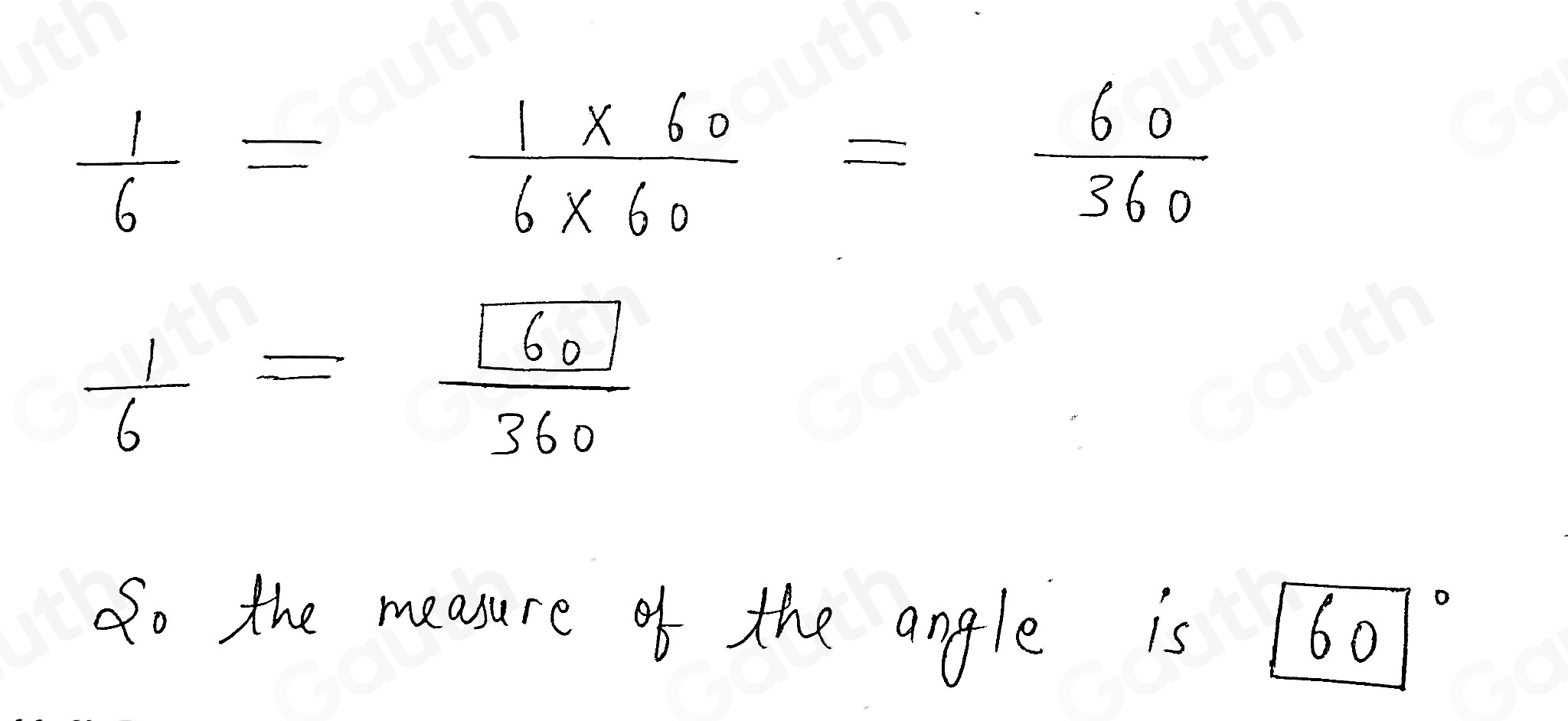 Solved: This angle cuts out 1/6 of the circle. Find the measure of the ...