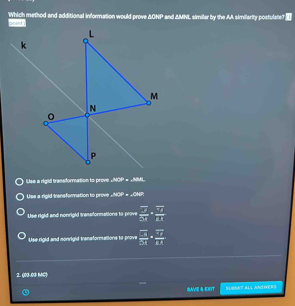 Solved: Which method and additional information would prove ΔONP and ...