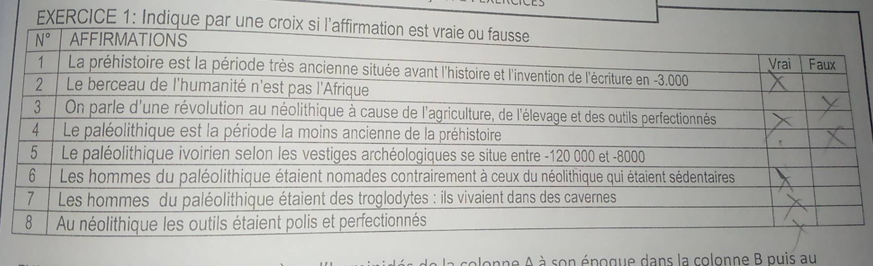 Indique par
Jonne A à son épogue dans la colonne B puis au