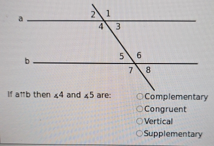 Congruent
Vertical
Supplementary