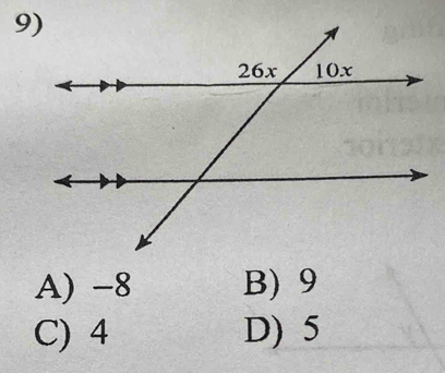 A) -8 B) 9
C) 4 D) 5