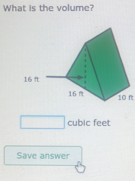 What is the volume?
cubic feet
Save answer