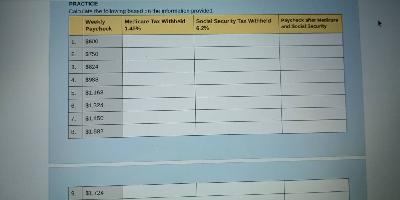 PRACTICE 
9. $1,724