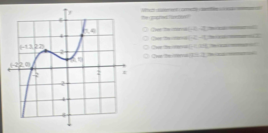 Whrent esatnent correety de ltée e tor  
te graphed function?"
Qesifeanterres F(-2])
` a     
Des teanteeras (-2,-1)
Wee e interval a=as
Qves te ntervas a=21
m