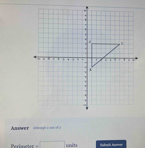 Answer Attempt 2 out of 2 
Perimeter = units Submit Answer