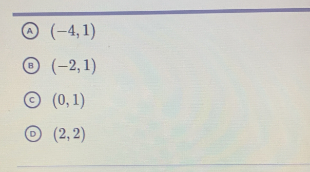 A (-4,1)
B (-2,1)
(0,1)
(2,2)