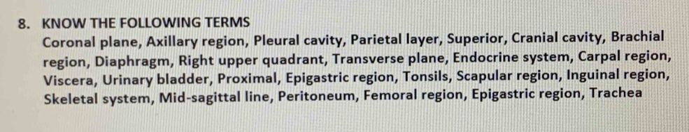 Solved: KNOW THE FOLLOWING TERMS Coronal plane, Axillary region ...