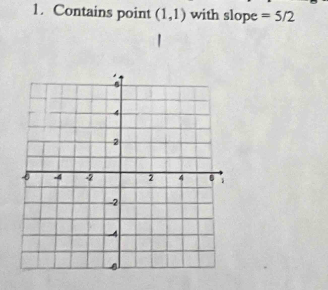 Contains point (1,1) with slope =5/2