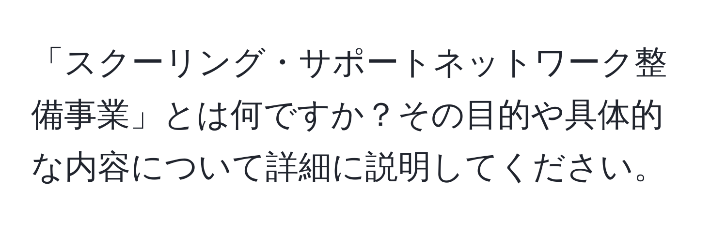 「スクーリング・サポートネットワーク整備事業」とは何ですか？その目的や具体的な内容について詳細に説明してください。