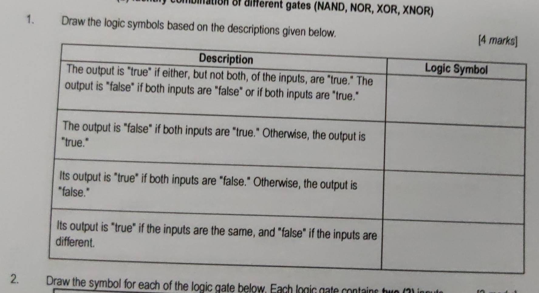 Selesai:ibiiation of different gates (NAND, NOR, XOR, XNOR) 1. Draw the ...