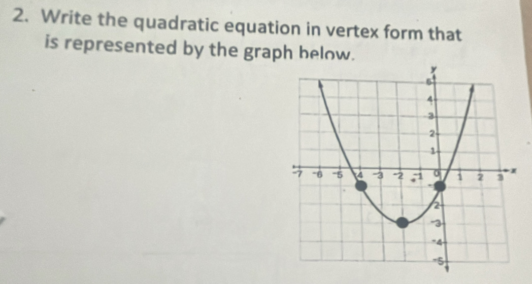 Write the quadratic equation in vertex form that 
is represented by the graph below.