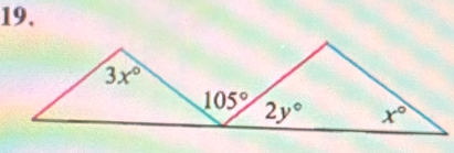 3x°
105° 2y° x°