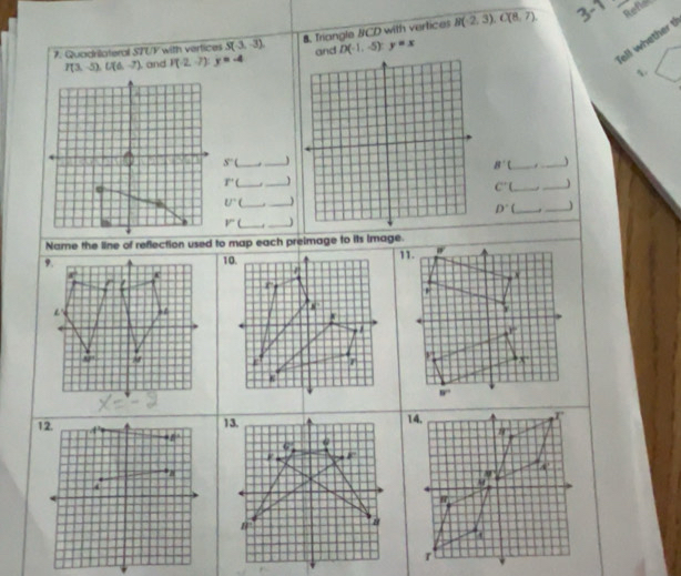 Solved: Triangle #CD with vertices B(-2,3),C(8,7), 3-1 Refle 7 ...