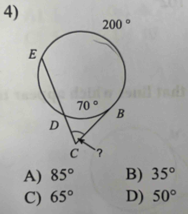 A) 85° B) 35°
C) 65° D) 50°