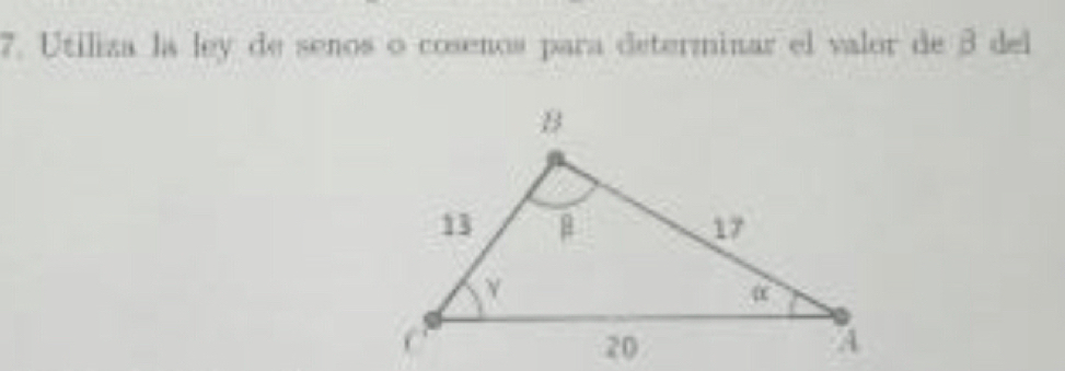 Utiliza la ley de seños o coseños para determinar el valor de 3 del