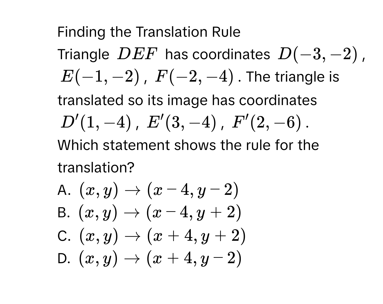 Solved: Finding the Translation Rule Triangle $DEF$ has coordinates $D ...