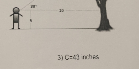 38°
20
5 
3) C=43 inches