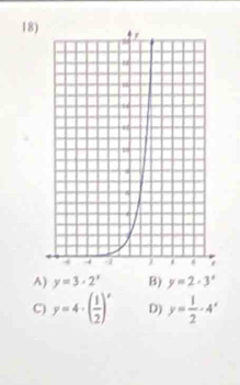 A) y=3· 2^x B) y=2· 3^x
C) y=4· ( 1/2 )^x D) y= 1/2 · 4^x