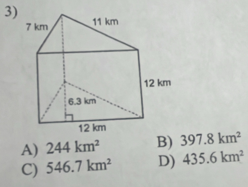 A) 244km^2
B) 397.8km^2
C) 546.7km^2
D) 435.6km^2