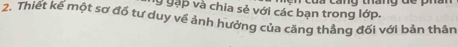 v9 gạp và chia sẻ với các bạn trong lớp. 
2. Thiết kế một sơ đồ tư duy về ảnh hưởng của căng thẳng đối với bản thân