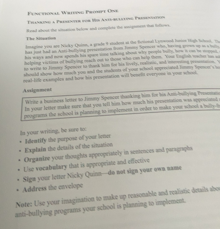 Solved: Functional Writing Prompt One Thanking a Presenter for His Anti ...