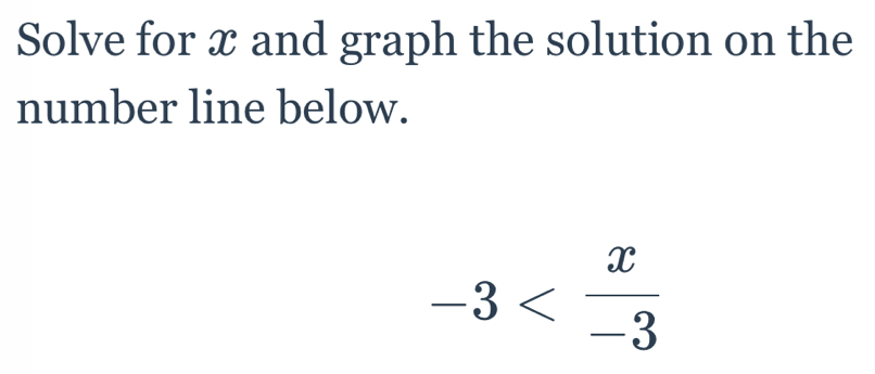 Solve for x and graph the solution on the 
number line below.
-3