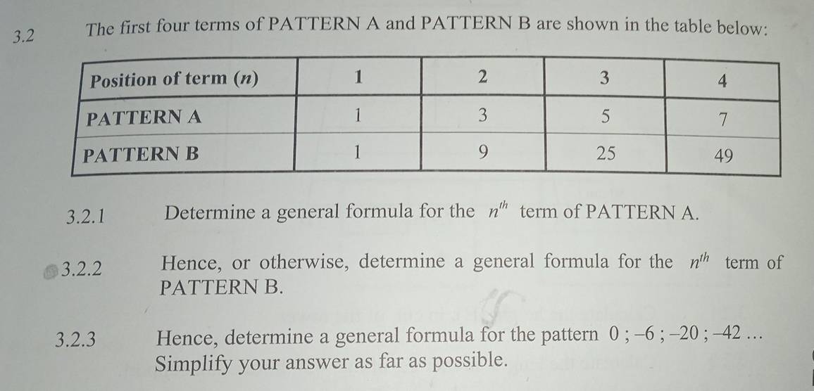 Solved: 3.2 The first four terms of PATTERN A and PATTERN B are shown ...