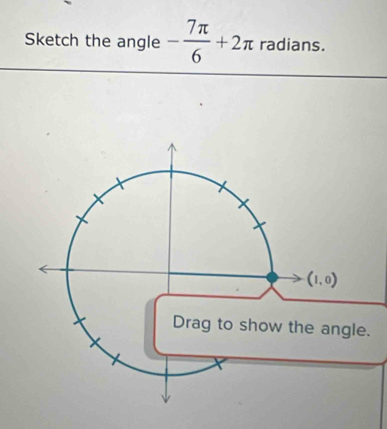 Sketch the angle - 7π /6 +2π radians.