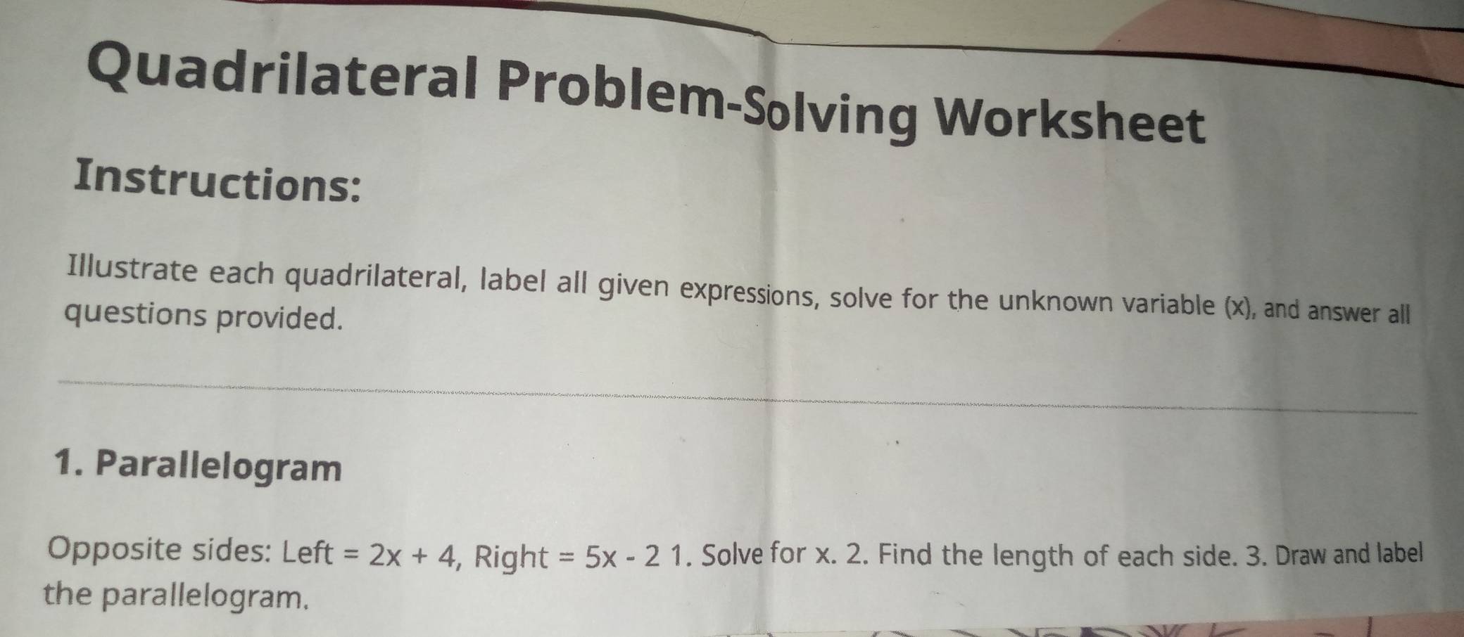 Solved: Quadrilateral Problem-Solving Worksheet Instructions ...