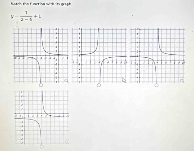 Match the function with its graph.
y= 1/x-4 +1