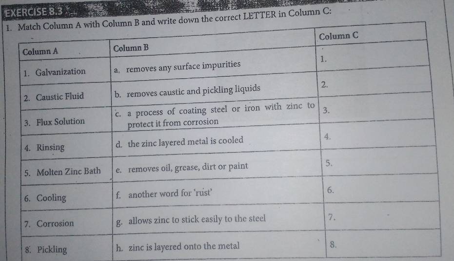 rect LETTER in Column C: 
8. Pickling h. zi