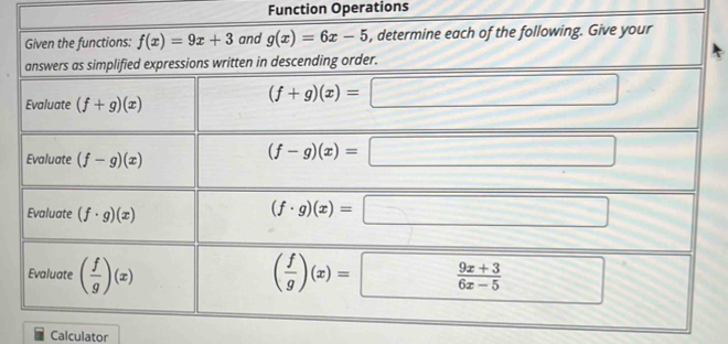 Function Operations
Calculator