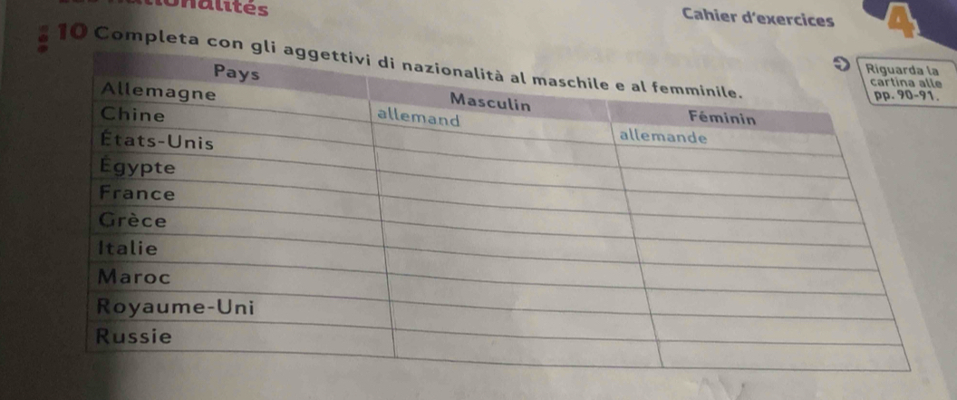 Unalités 
Cahier d'exercices 
10 Completa co 
e 
.