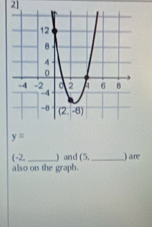 y=
(-2, _) and (5,_ ) are
also on the graph.