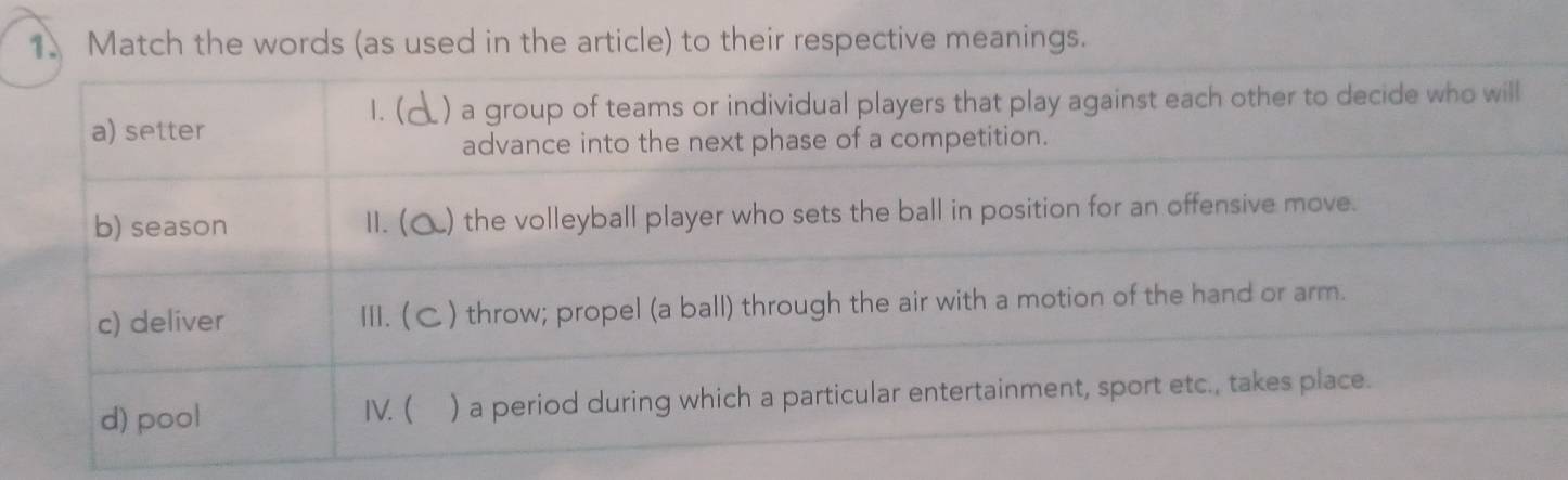 Match the words (as used in the article) to their respective meanings.