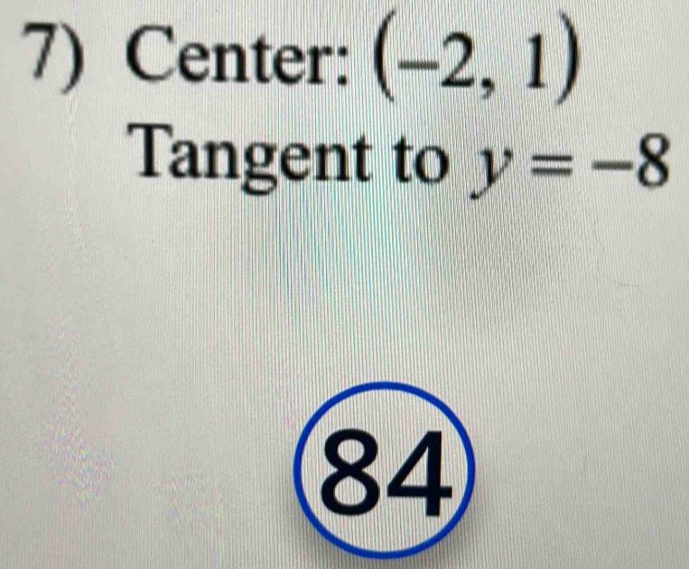 Center: (-2,1)
Tangent to y=-8