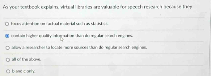 Solved: As your textbook explains, virtual libraries are valuable for ...