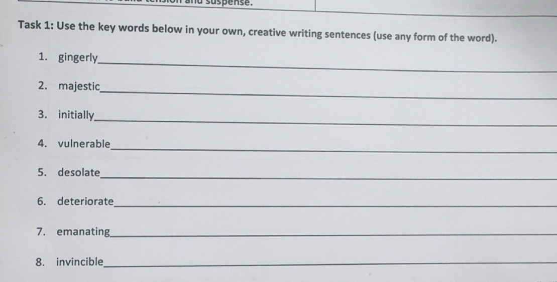 Solved: a suspense. Task 1: Use the key words below in your own ...