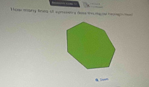 How many lines of symmetry does this mguiac hepragon mae? 
Q zoum